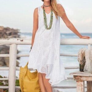 Sundance Jasper Springs White Eyelet Lace Asymmetrical Hem Midi Dress 12